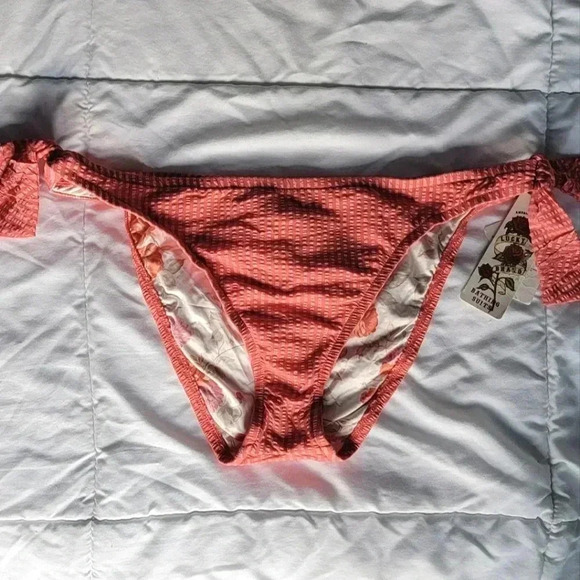 NWT Lucky Brand Vintage Orange Seer Sucker "Brazilizn Fit" Bikini Bottom Size L - Picture 4 of 5
